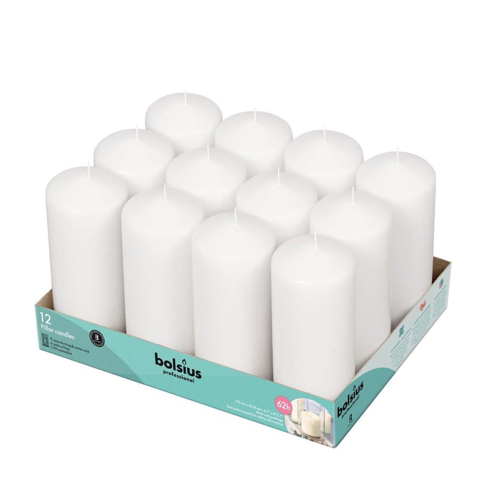 Bolsius White Professional Pillar Candle 17cm x 7cm (Pack of 12) £44.99